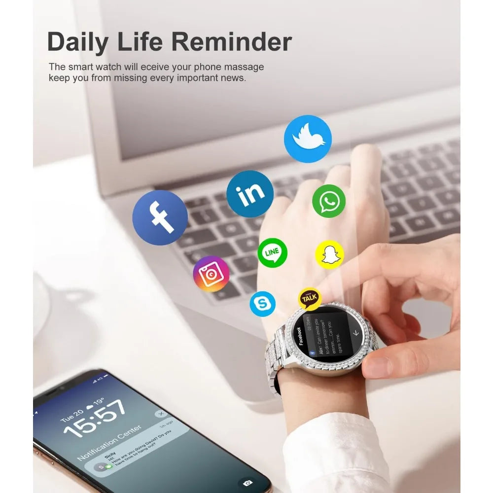 1.3" HD Diamond Luxury Smartwatch for Women, Fitness Tracker with 20+ Sport Modes, Waterproof, Sleep Monitor