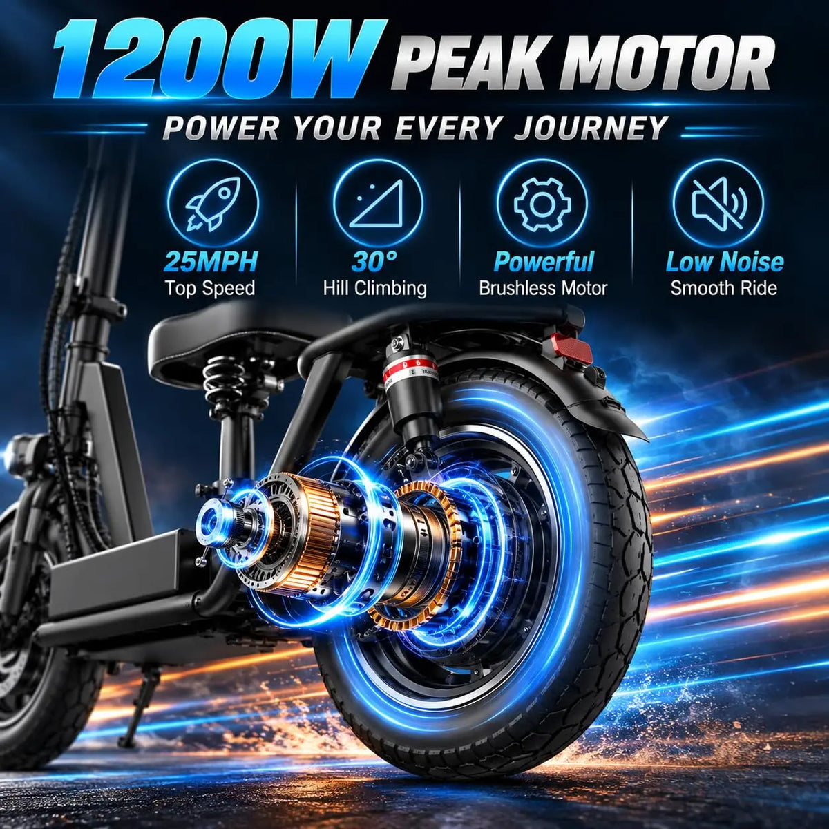 Misodo Electric Scooter with Seat, 1200W Peak Motor, Max 25 MPH Speed, 35 Miles Long Range, 14" Foldable Commuting E-Scooter, Dual Suspension, Rear Storage Box, UL2272 Certified