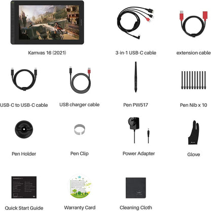 HUION Kamvas 16(2021) Graphics Drawing Monitor Battery-free Digital Pen Tablet For Windows/MAC And Android 120%s RGB
