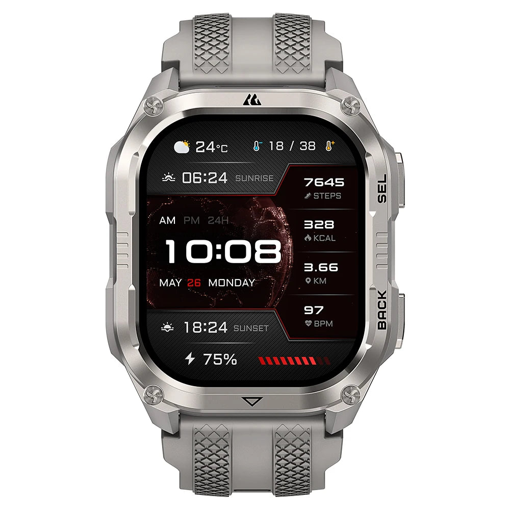 2026 KOSPET PULSE 2 Rugged Military Smartwatch Men Dual Band GPS 6 GNSS AMOLED 1.96" 5ATM IP69 LED Flashlight 170+ Sports