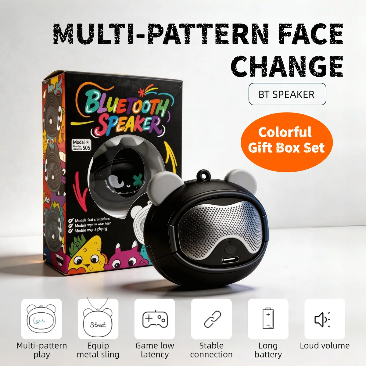 Mini Bluetooth Speaker 5.3 Cute Bear Cartoon Portable Wireless Speaker 28mm Driver HiFi Sound Type-C Rechargeable Outdoor Music Player with Hook
