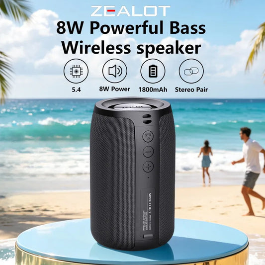 Zealot-S32 Wireless Speaker Outdoor Portable Subwoofer Speaker, Waterproof IPX 6, Dual Pairing,1500mAh Battery.