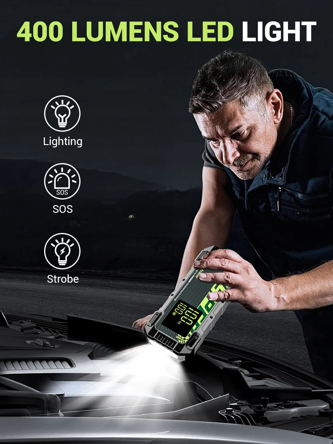 YESPER 4000A 10L Diesel/Gas Jump Starter – 12V/24000mAh, 100W PD Fast Charge, 3-Mode Light + Case, Portable Power Bank