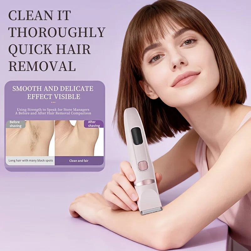Women's Bikini Trimmer, Women's Electric Shaver, Replaceable Heads, Facial and Intimate Hair Trimmer, USB Rechargeable, LED Power Display, with Base, Travel Cordless Body Shaver, Suitable for Face/Legs/Underarms, Women's Gift