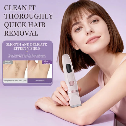 Women's Bikini Trimmer, Women's Electric Shaver, Replaceable Heads, Facial and Intimate Hair Trimmer, USB Rechargeable, LED Power Display, with Base, Travel Cordless Body Shaver, Suitable for Face/Legs/Underarms, Women's Gift