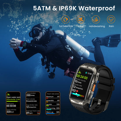 2025 KOSPET TANK X2 Rugged Smart Watch For Men 3D Curved Screen AMOLED AOD 5ATM IP69K Waterproof Bluetooth Call AI Assistant