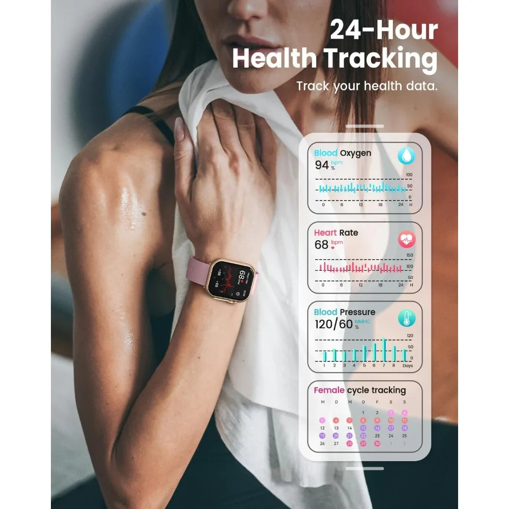 1.85" Smartwatch: Call, Sleep, HR, SpO2, BP, 120+ Modes, IP68, Tracker, 1000mAh, 2 Bands, Pink