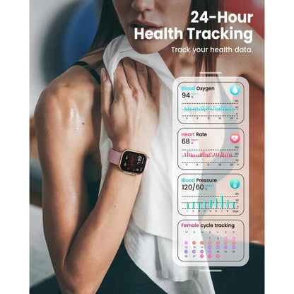 1.85" Smartwatch: Call, Sleep, HR, SpO2, BP, 120+ Modes, IP68, Tracker, 1000mAh, 2 Bands, Pink