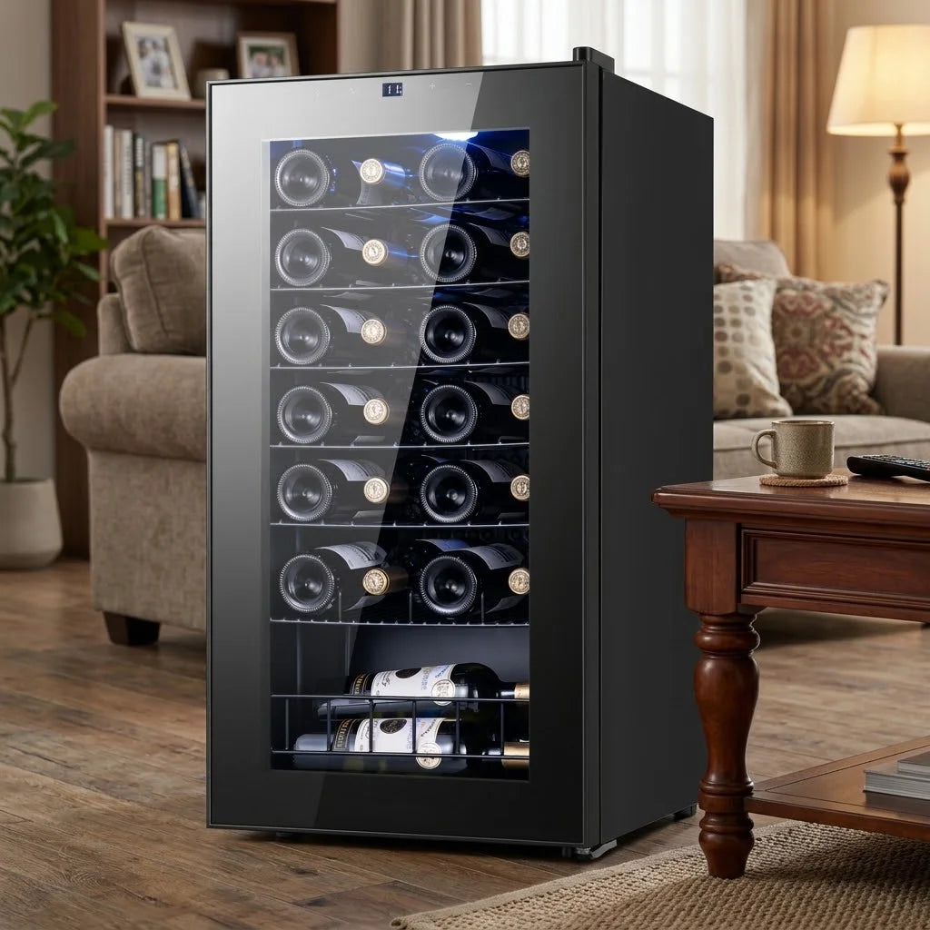 27 Bottle Wine Cooler 88L Single Zone Wine Refrigerator Electronic Temperature Control Glass Door Wine Fridge for Home Bar
