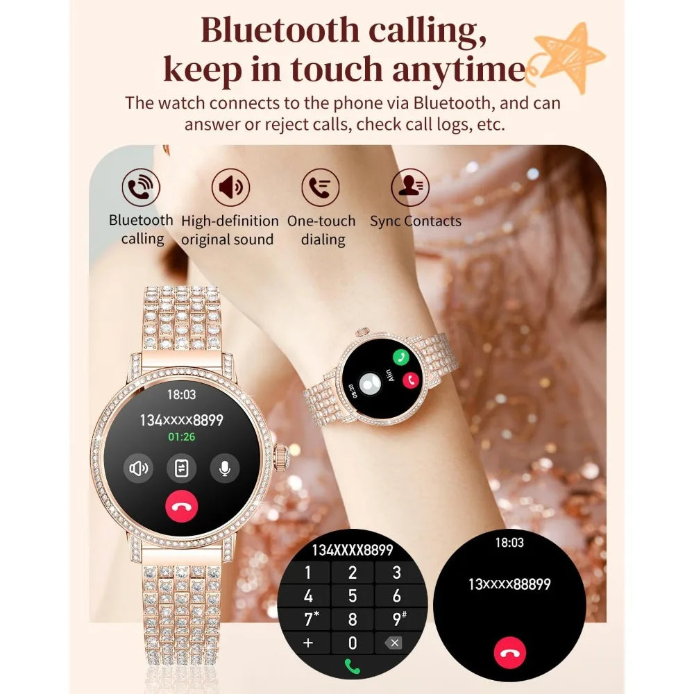 Women's Diamond-Accented Smartwatches: 1.27" TFT Display, Bluetooth Calling, Health Tracking, and 100+ Activity Modes