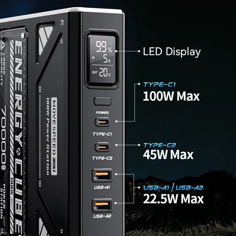 MOVESPEED Z70ProMax 70000mAh Power Bank 140W PD3.1 Fast Charge Power Station with LED Flashlight for PC Laptop Outdoor Camping