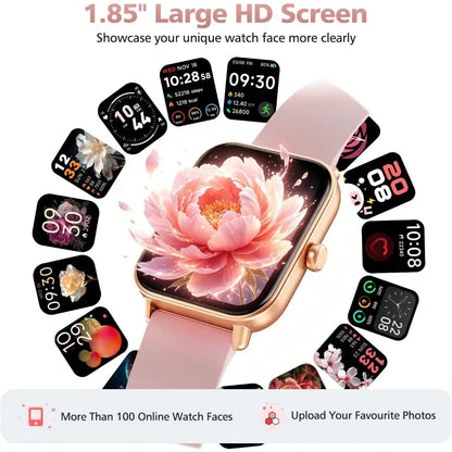 Smart Watches: Fitness Tracker, Call/SMS, Heart Rate, SpO2, Stress, Sleep, 100+ Modes, Waterproof, 2 Bands