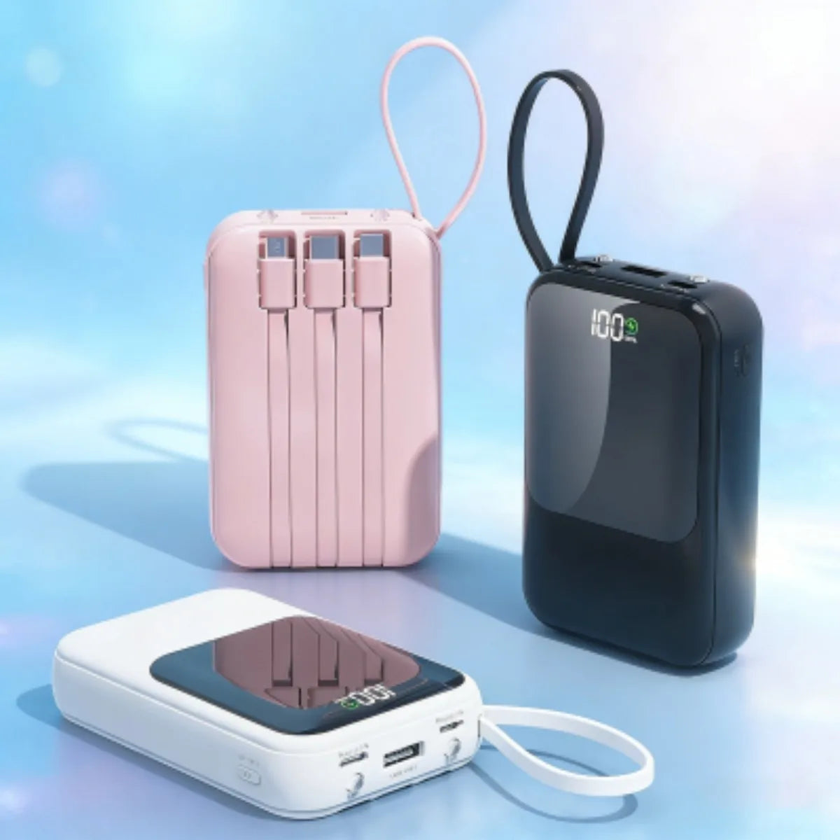 Mini Power Bank with Built‑in Cables, Large Capacity, Compact & Portable Mobile Charger