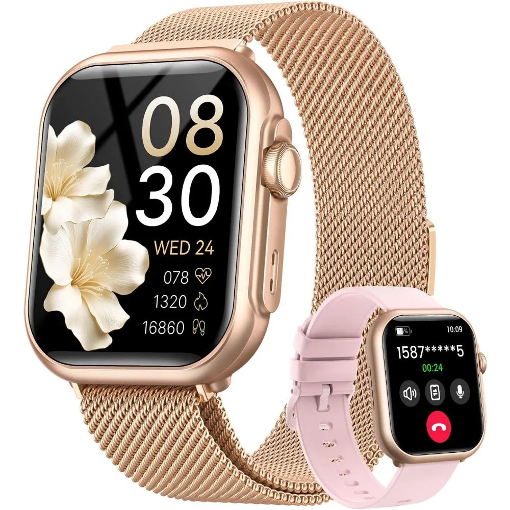 1.85" Smartwatch: Call, Sleep, HR, SpO2, BP, 120+ Modes, IP68, Tracker, 1000mAh, 2 Bands, Pink