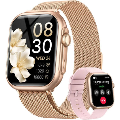 1.85" Smartwatch: Call, Sleep, HR, SpO2, BP, 120+ Modes, IP68, Tracker, 1000mAh, 2 Bands, Pink