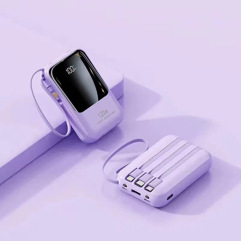 Mini Power Bank with Built‑in Cables, Large Capacity, Compact & Portable Mobile Charger