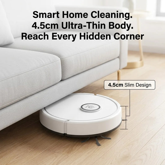 Robot Vacuum Cleaner, 4.5cm Ultra-Slim Robotic Vacuum for Pet Hair & Hard Floor, 45dB Quiet Automatic Floor Sweeper with 50-Min Runtime, Smart Obstacle Avoidance Mini Sweeping Robot for Home & Office