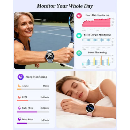 1.27" Fitness Watch with Call, Health Tracking, AI Voice, Waterproof, Calculator, Calendar, Games for Men and Women