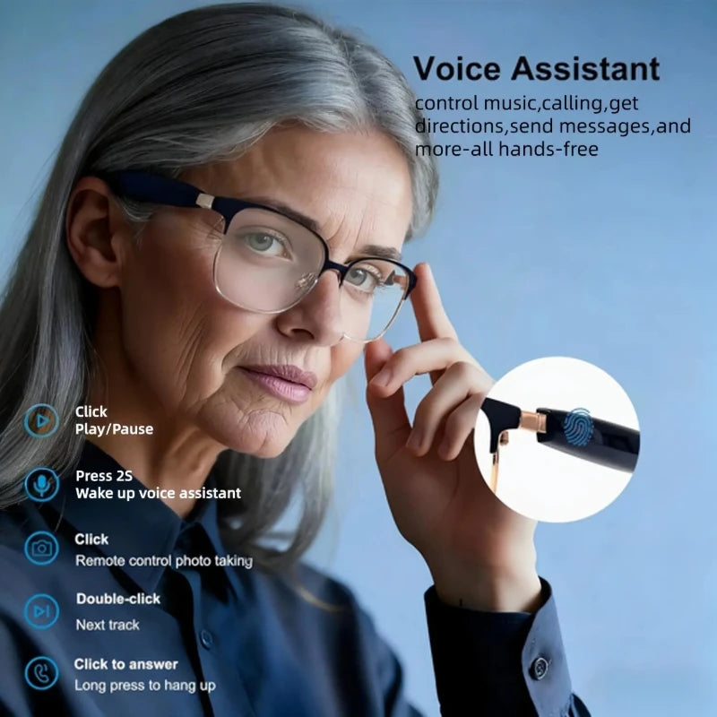 VUB Music Bluetooth Audio Smart Reading Glasses Blue Light Blocking Lenses Metal Frame