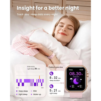 1.85" Smartwatch: Call, Sleep, HR, SpO2, BP, 120+ Modes, IP68, Tracker, 1000mAh, 2 Bands, Pink