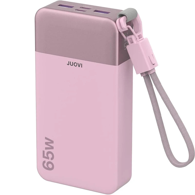 JUOVI Portable Charger, 65W 20000mAh Laptop Power Bank Fast Charging with Attached USB C Cable Powerbank for Laptop, for MacBook iPhone 17 16 Pro Samsung S26 and More