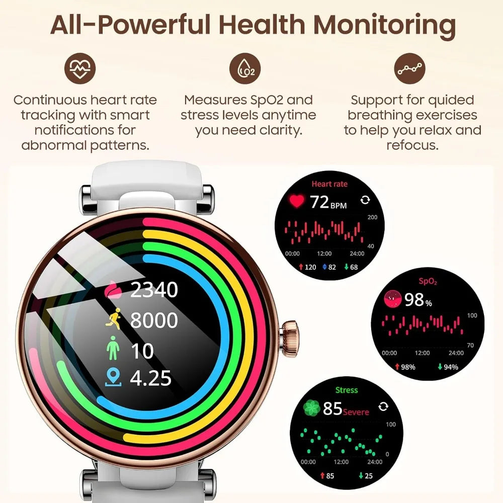 AMOLED Display Watch: Fitness Tracker, Bluetooth Calling, Waterproof, Sleep & Stress, Sports Modes, Customizable Faces