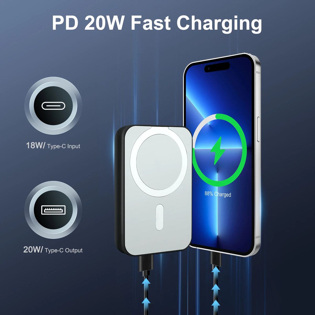 Magnetic Wireless Power Bank 10000mAh 20W Fast Charger Portable Battery Powerbank with Digital Display For Iphone 17 16 Samsung