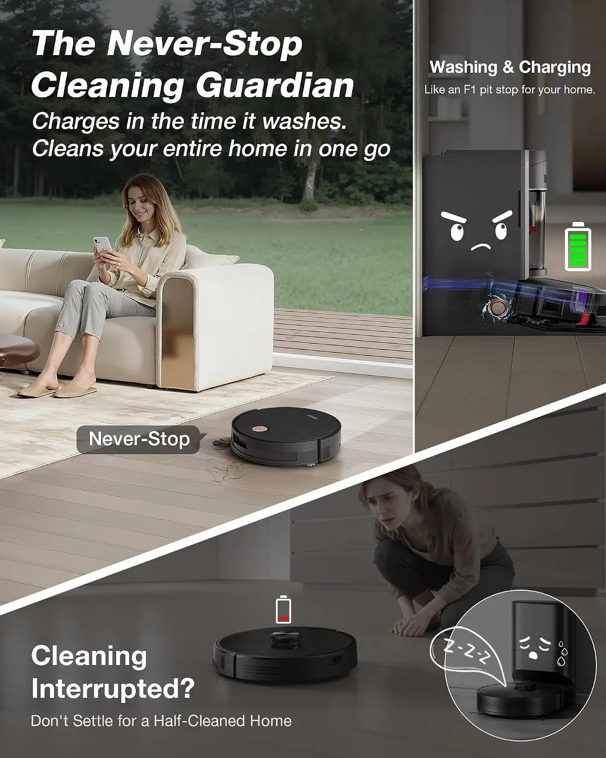 2-in-1 Robot Vacuum and Mop with Cyclone Docking Station, Robotic Vacuum Cleaner and Mopping System