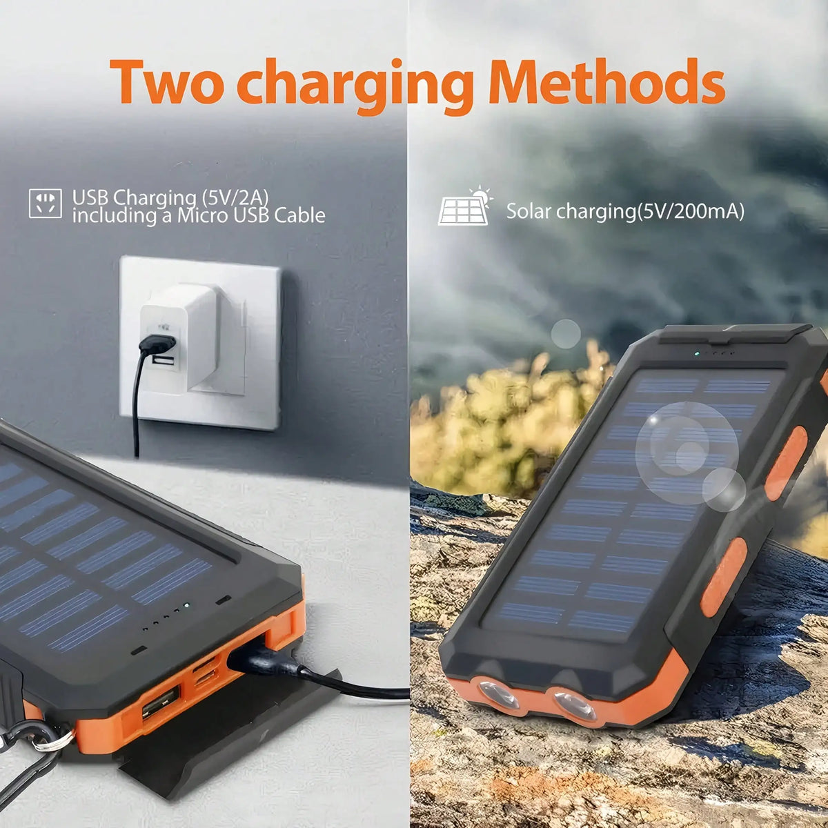 10000mAh Solar Charger Power Bank -Portable Solar Phone Battery Panel Charger, USB Port Battery Pack Charger Portable For All Cell Phones & Electronic Devices- Long Lasting, Travel Camping, LED Flashlight, The Best Gift For F