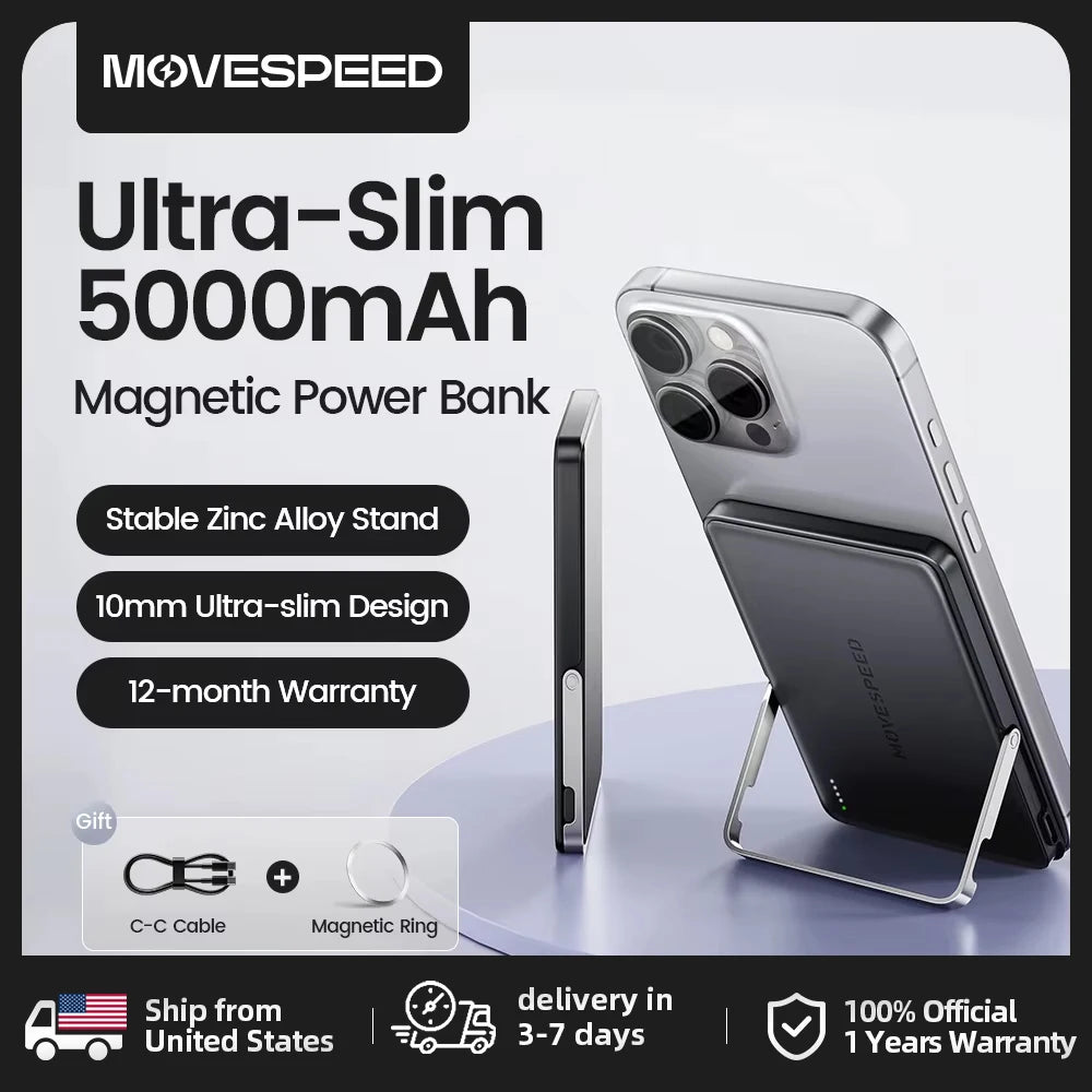 MOVESPEED S05Pro Magnetic Power Bank 5000mAh Wireless Portable External Battery with Stand for MagSafe PowerBank for iPhone 16