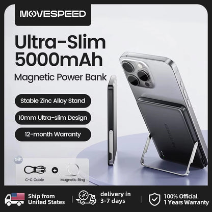 MOVESPEED S05Pro Magnetic Power Bank 5000mAh Wireless Portable External Battery with Stand for MagSafe PowerBank for iPhone 16