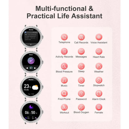 1.3" HD Diamond Luxury Smartwatch for Women, Fitness Tracker with 20+ Sport Modes, Waterproof, Sleep Monitor