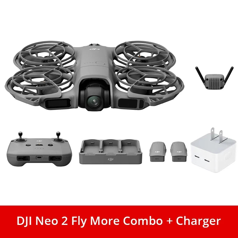 DJI Neo 2 Fly More Combo Drones With a Camera and Optional Accessories Drone 4k Professional Palm Takeoff & Gesture Control, ActiveTrack for Cycling, Omnidirectional Obstacle Avoidance