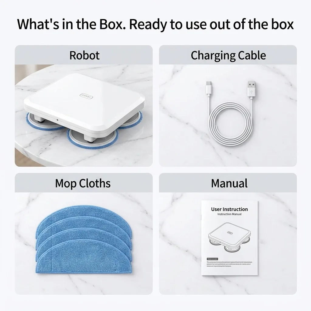 Robot Mop Cleaner, Automatic Dual Turntable Smart Mopping Machine for Hard Floors, Wet and Dry Use, Slim 6cm Low Profile for Under Furniture, Intelligent Home Floor Sweeper, 27.5 x 24.5cm