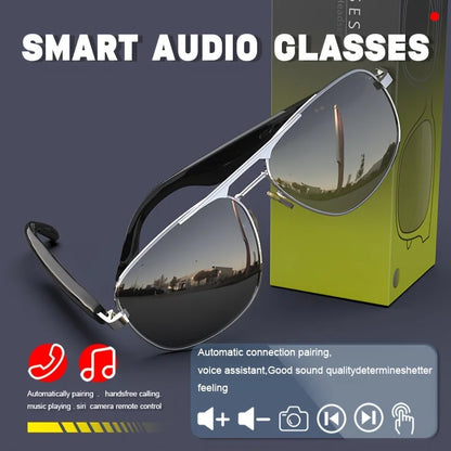 Smart Bluetooth Audio Sunglasses for Men Women, Metal Frame Polarized Lens Wireless Glasses, Built‑in Speaker & Mic, Hands‑Free Music Call Sunglasses for Outdoor Sports Cycling Driving Travel