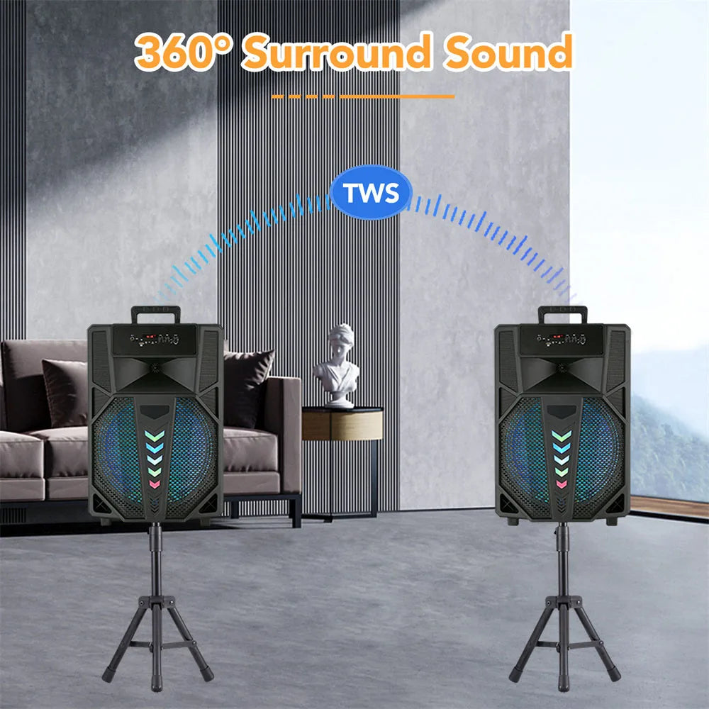 3000W Portable Bluetooth Speaker 15' Subwoofer W/Stand Sound System Wireless Rechargeable Boombox Party Speaker