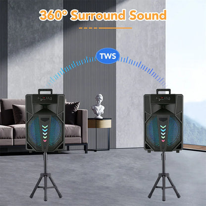 3000W Portable Bluetooth Speaker 15' Subwoofer W/Stand Sound System Wireless Rechargeable Boombox Party Speaker