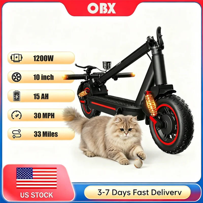 OBX Electric Scooter for Adults 1200W Powerful Motor 31Miles Long Range Dual Braking System 30Mph Max Speed 10'' Foldable E Scooter with APP Control
