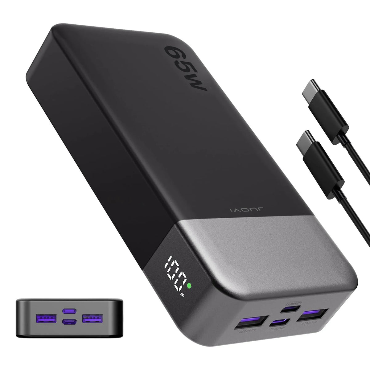 JUOVI Portable Charger 65W 20000mAh Power Bank Compact USB C Laptop Power Bank Fast Charging Battery Pack for Laptop MacBook Dell XPS iPad Tablet Steam Deck iPhone Series Samsung Switch