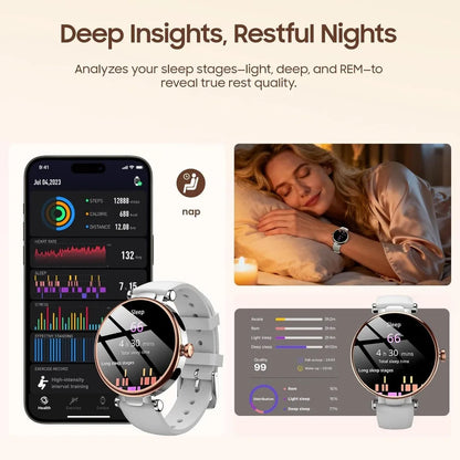 AMOLED Display Watch: Fitness Tracker, Bluetooth Calling, Waterproof, Sleep & Stress, Sports Modes, Customizable Faces