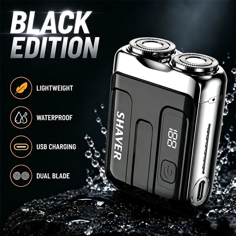 Mini Electric Shaver for Men Portable Rechargeable Beard Shaver USB-C Waterproof Dual Blade Razor with LED Display Travel