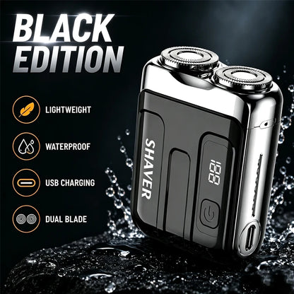 Mini Electric Shaver for Men Portable Rechargeable Beard Shaver USB-C Waterproof Dual Blade Razor with LED Display Travel