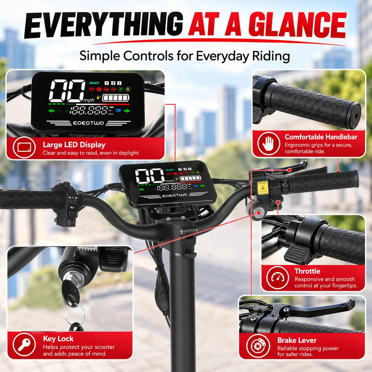 EOEOTWO Electric Scooter, 1000W Motor, 10" Solid Tires, 25 Miles Range, 25 Mph Folding Commuter Electric Scooter for Adults with Double Braking System and Dual Suspension