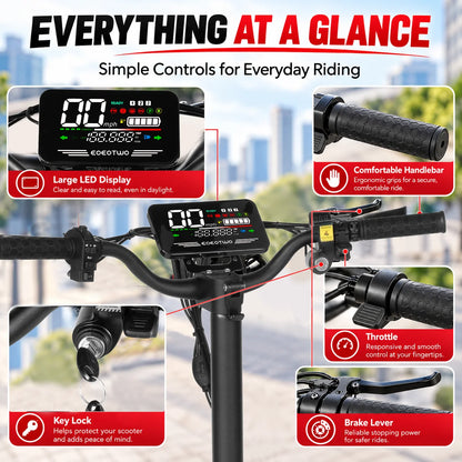EOEOTWO Electric Scooter, 1000W Motor, 10" Solid Tires, 25 Miles Range, 25 Mph Folding Commuter Electric Scooter for Adults with Double Braking System and Dual Suspension