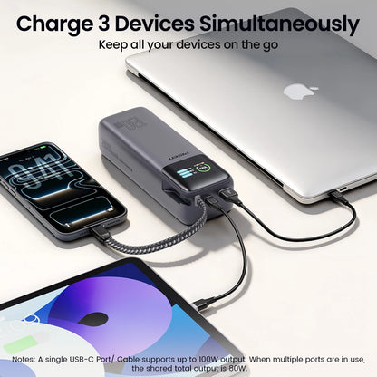PISEN 130W Power Bank With Fast Charging USB-C Cable 20000mAh PD3.0 Powerbank for Laptop Notebook iPhone External Battery
