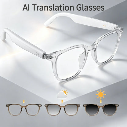 Smart AI Translation Glasses, Ultra‑Light Portable Eyewear Supporting 164 Languages, Photochromic Lenses, Open‑Ear Design for Hands‑Free Calls & Music, for Travel Sports Daily Use