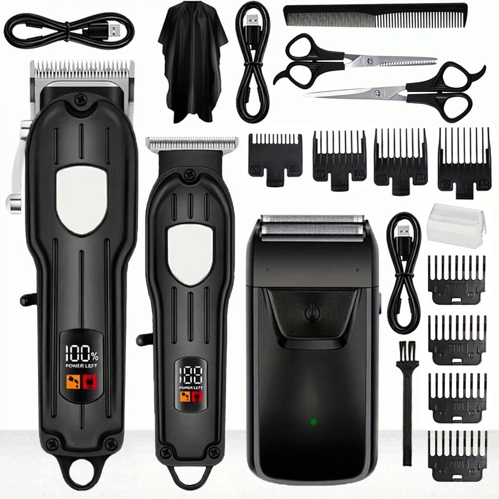 Professional Cordless Hair Clipper Set with LCD Display, Rechargeable Electric Trimmer for Men, Beard & Nose Hair Trimmer All-in-One Grooming Kit , Barber Tools with Combs & Scissors - Perfect Gift for Him