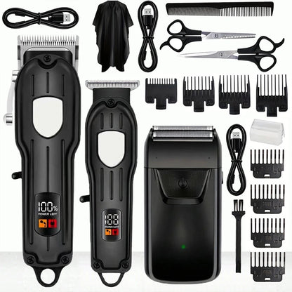 Professional Cordless Hair Clipper Set with LCD Display, Rechargeable Electric Trimmer for Men, Beard & Nose Hair Trimmer All-in-One Grooming Kit , Barber Tools with Combs & Scissors - Perfect Gift for Him