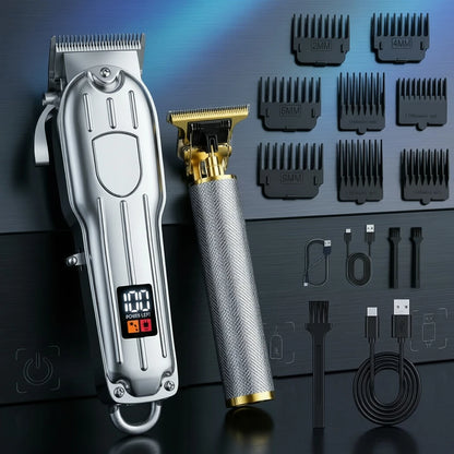 Professional 3-in-1 Hair Clipper Trimmer Set for Men - Electric Shaver Rechargeable Grooming Kit with LED Display Beard Trimming Machine