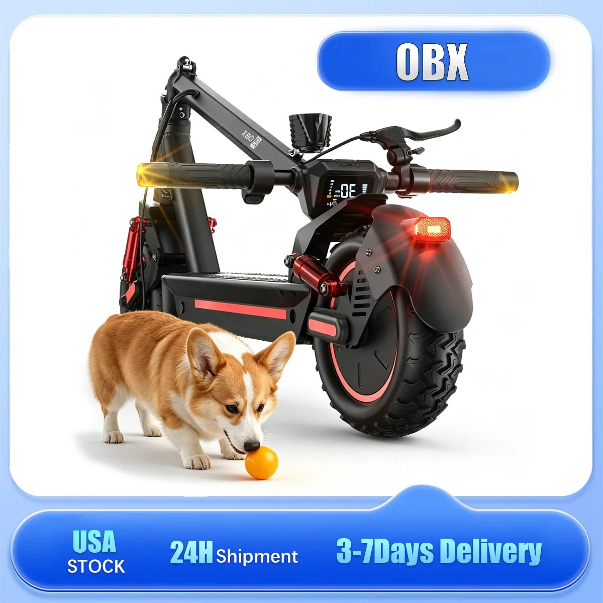 OBX Foldable Smart Electric Scooter for Commuting 48V 1200W Motor Escooter 30 Miles+ Long Range Smart Adult 10'' Electric Scooter for APP